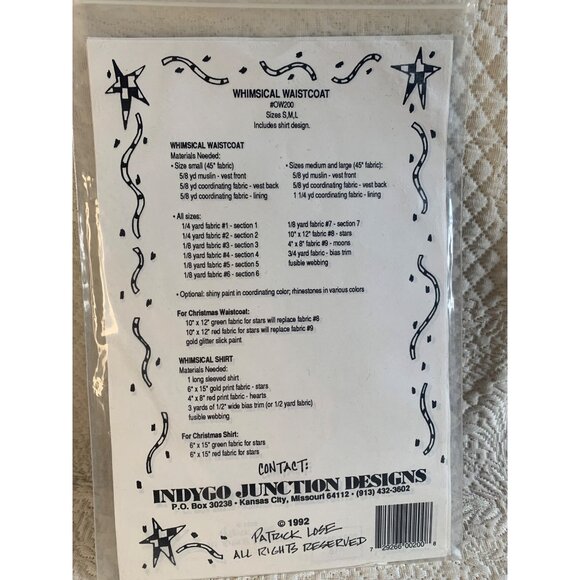 Whimsical Waistcoat Pattern by patrick Lose Size S M L - Uncut - Picture 5 of 9